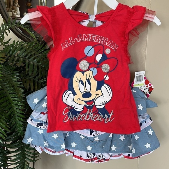 Brand New Disney All-American Minnie Mouse 2-Piece Set Shirt Blue Ruffle Skirt - Picture 13 of 13